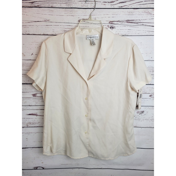 NWT Vtg Evan Picone Button Up Shirt Ivory 100% Silk Short Sleeve Women's Size 12 - Picture 1 of 15